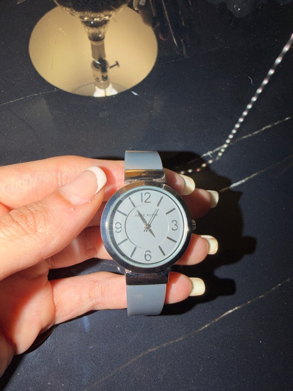 Anne Klein Silver-Tone Case with Gray Silicone Strap Watch